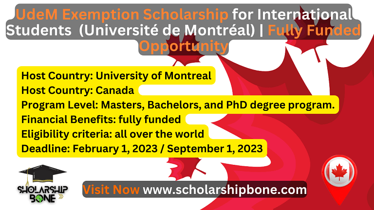 UdeM Exemption Scholarship for International Students  (Université de Montréal) | In Canada Fully Funded Opportunity